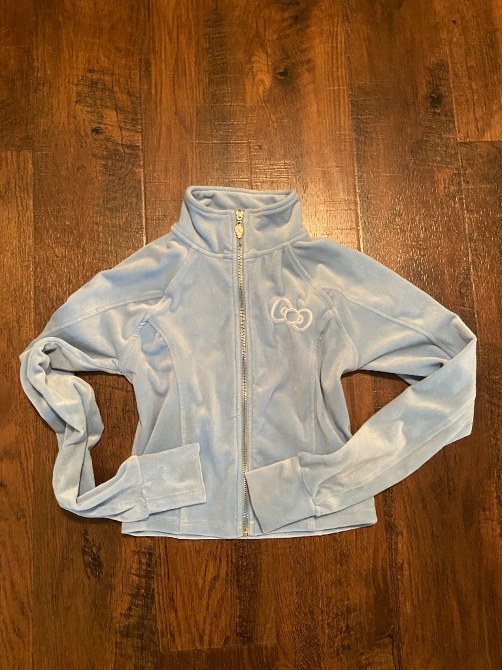 Like new! Hello Kitty and friends Sz S Forever 21 Blue Velour Cropped Zip jacket